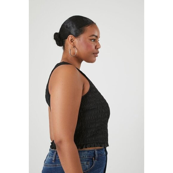 NWT Forever 21 Plus Size Smocked Tank Top in Black - Size 1X - Picture 6 of 8